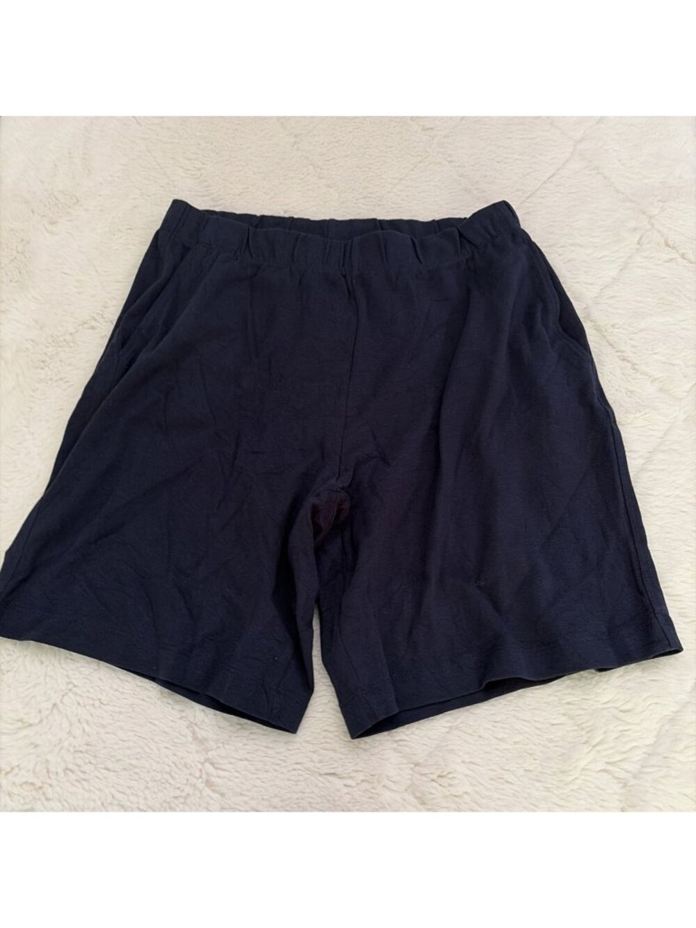 Lands End Womens Blue Pull On Cotton Athletic Shorts M Pockets